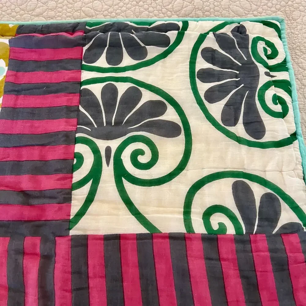 Anthropologie Lilla Patchwork Euro Sham 26x26 Cotton Quilted Pillow Cover Boho